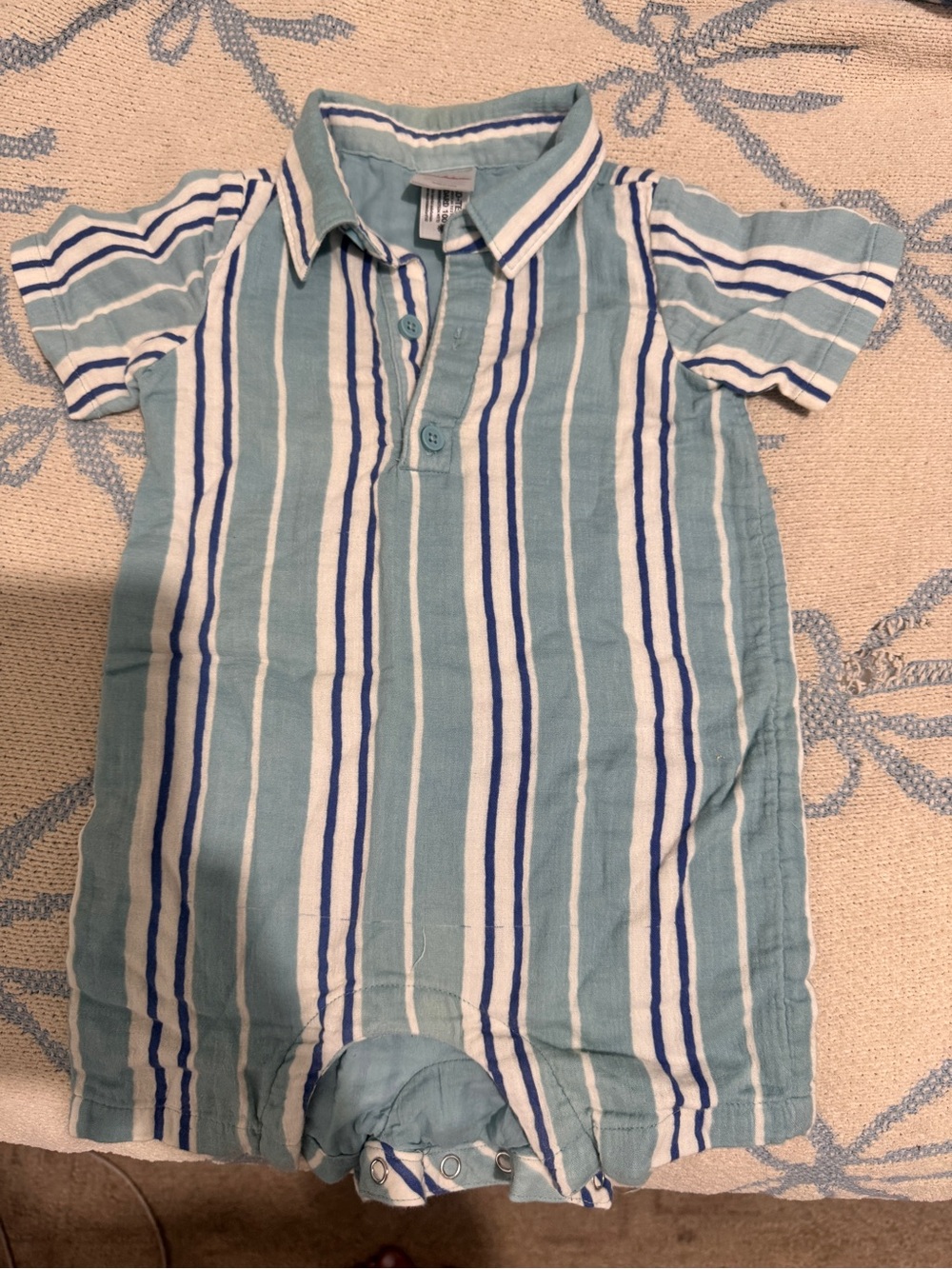 Baby Boys' Light Blue & White Striped Polo Romper